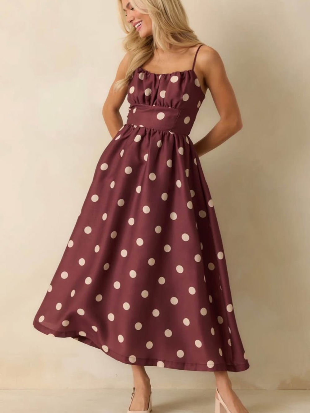 Brown Polka Dot Dress size small - Picture 2 of 6